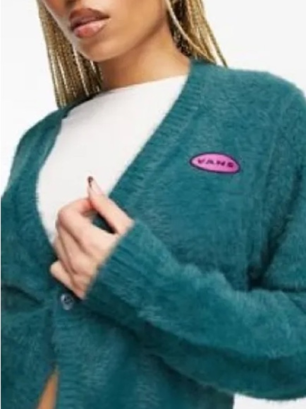 Vans Alex Knost/Lee-Ann Curren Teal Faux Mohair Button-Front Cardigan